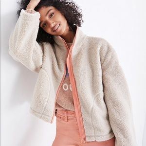 Penfield x Madewell cream & peach wide sleeve sherpa fleece zip up jacket